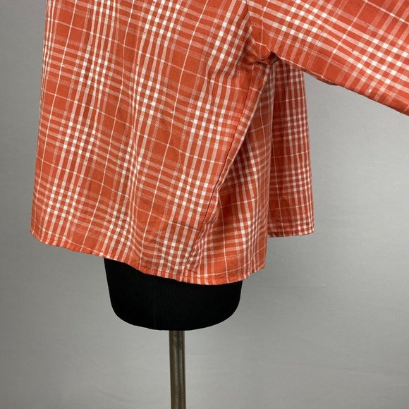Universal Thread S Orange White Plaid Oversize Button Popover Balloon Sleeve Top - Picture 9 of 12